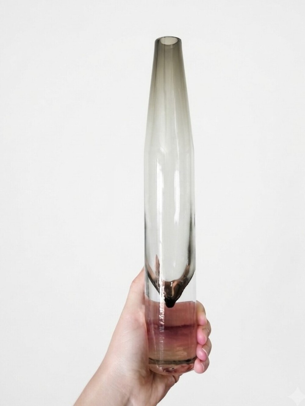Mid-Century Modern Tall Bud Vase Smoke Grey Glass Scandinavian Style Minimalist